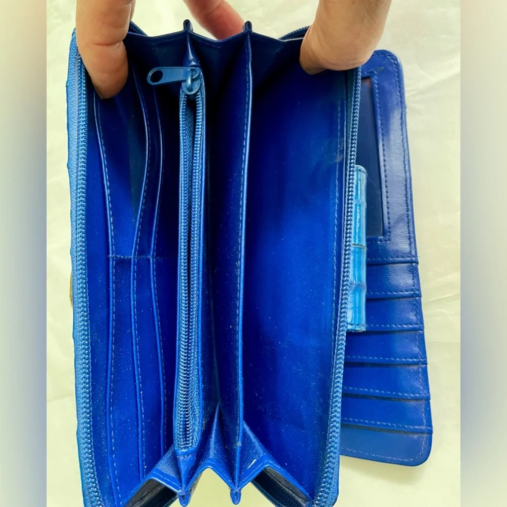 Rare Royal Blue Eel Leather Gold Accents Clutch Wallet